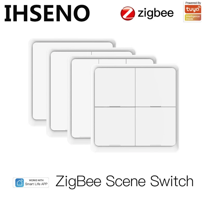 IHSENO 4 Банды, Tuya ZigBee, Беспроводной 12-кнопочный контроллер с переключателем сцен, работающий на батарейках, Сценарий автоматизации для устройств Tuya