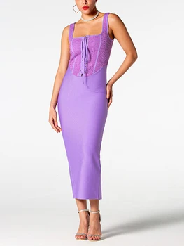 Модное Женское Фиолетовое Сексуальное Платье Без рукавов с Завязками, Облегающее Кружевное Бандажное Платье Maksi, Элегантное Роскошное Vestidos Elegantes Para Mujer Для Выпускного Вечера