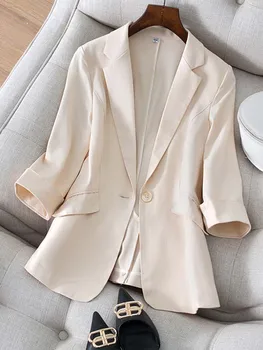 Женское пальто с рукавом три четверти, женский офисный пиджак, Корейская темпераментная тонкая блузка, лето, Новинка
