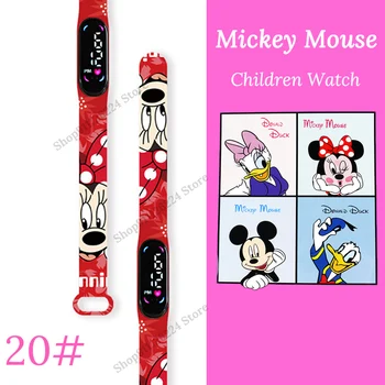 Модные часы для девочек с Микки Маусом от Disney, Детский спортивный браслет, Водонепроницаемые сенсорные светодиодные Детские часы, Женские Студенческие Цифровые часы