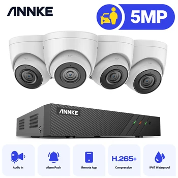ANNKE 8-Канальная Сетевая система видеонаблюдения FHD 5MP POE H.265 + 6-мегапиксельный видеорегистратор С 5-Мегапиксельными Всепогодными POE-камерами Видеонаблюдения Со звуковым входом