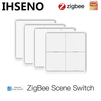 IHSENO 4 Банды, Tuya ZigBee, Беспроводной 12-кнопочный контроллер с переключателем сцен, работающий на батарейках, Сценарий автоматизации для устройств Tuya