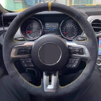 Чехол на руль автомобиля, сшитый вручную вручную из нескользящей замши из натуральной кожи для Ford Mustang 2015-2019/Mustang GT 2015-2019