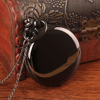 Черное двойное гладкое кварцевое ожерелье Карманные часы Классические арабские цифры круглый циферблат