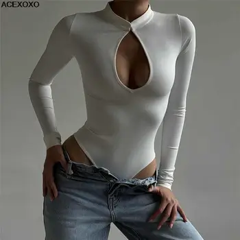 INS, модный воротник, сексуальная приталенная футболка с глубоким вырезом 2023, осенне-зимняя футболка с длинными рукавами