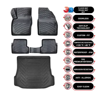 Honda Fit - (2015-2019) - Коврики для пола + накладка для багажника - КОМПЛЕКТ - (черный)