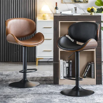 Европейские кожаные барные стулья для барной мебели, Подъемная поворотная спинка, барный стул, Легкая роскошь, Простота, Индивидуальность, высокий барный стул