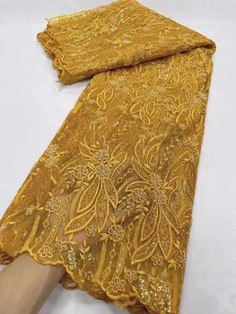 Африканские кружевные ткани С вышивкой блестками, бисером, Высококачественная Нигерийская Сетчатая кружевная ткань из французского тюля для свадебного платья
