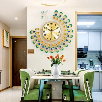 Павлин настенные часы Европейский стиль гостиная модные часы спальня немое искусство светящиеся кварцевые часы