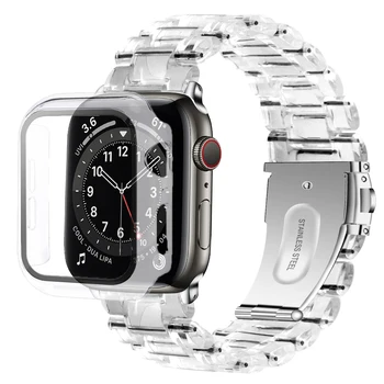 Для Apple watch 6 band + чехол series 5 4 se 44 мм 40 мм Прозрачный ремешок + Защитная пленка из закаленного стекла для iwatch 3 42 мм