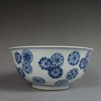 Чаша из китайского сине-белого фарфора с рисунком цветов Цин Канси 7,83 дюйма