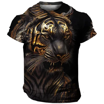 Мужская футболка с 3D принтом Тигра, Летняя Повседневная Быстросохнущая Мужская футболка с животным принтом, Уличный вырез, Свободная модная Одежда