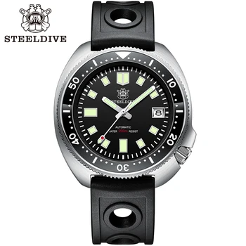 Steeldive SD1970 Черный циферблат 44 мм из нержавеющей стали NH35 Автоматические механические мужские часы Abalone Dive Watch