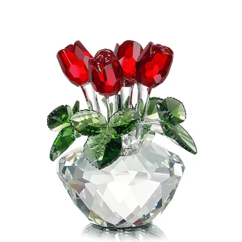 Сувенир, хрустальная статуэтка красной Розы, Весенний букет, Скульптурные украшения, подарочная упаковка, домашний свадебный декор, сувениры