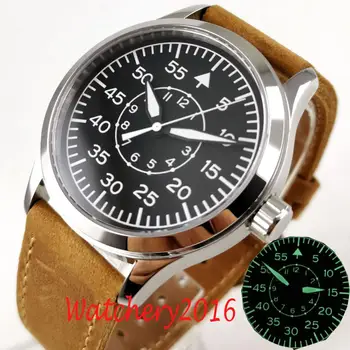 оптовая продажа 42 мм Corgeut черный стерильный циферблат со светящимися метками Сапфировое стекло пилотные часы sea-gull 1612 Автоматические мужские часы