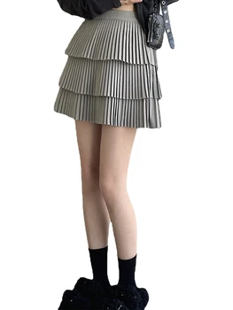 Модная юбка Cake Kawaii 2023, Весенняя новинка, Корейский стиль, эластичный пояс, тонкий низ, плиссированная тюлевая ткань, Миди, короткая черная юбка
