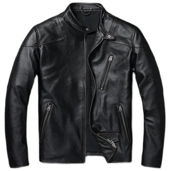 Мужская мотоциклетная куртка американской моды 5XL из телячьей кожи, пальто из натуральной кожи, мужская весенне-осенняя одежда европейского стиля