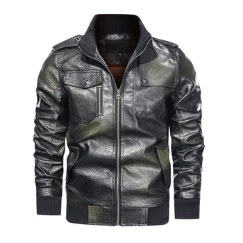 Новая кожаная куртка нового бренда, Мужские повседневные мотоциклетные кожаные куртки со стоячим воротником и несколькими карманами, Мужское пальто из искусственной кожи размера Оверсайз 5XL
