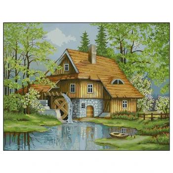 Amishop Бесплатная доставка Высококачественный Красивый Набор для вышивания крестиком Love House Коттедж Деревянный Дом на воде
