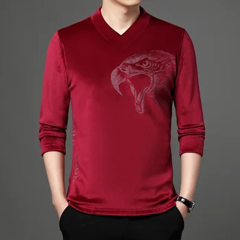 Новая модная мужская повседневная рубашка поло с длинным рукавом, дышащий шерстяной вязаный пуловер с V-образным вырезом, топы