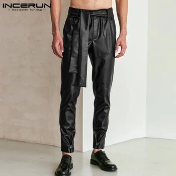 INCERUN/ Новые стильные мужские брюки, Красивые, хорошо сидящие Новые мужские Брюки, Повседневные универсальные Мужские Длинные брюки из цельной кожи S-5XL