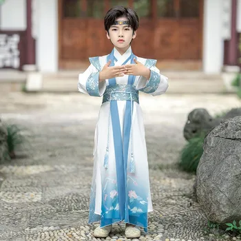 Традиционное китайское платье для маленьких мальчиков, Древнекитайский костюм, детская классическая вышивка, костюм Тан, Модернизированная сцена Ханфу