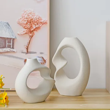 Керамическая ваза в скандинавском минимализме, простая и элегантная Креативная цветочная композиция из сушеных цветов, украшения для дома