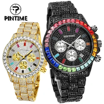 Роскошные часы в стиле хип-хоп Iced Out, Золотые часы с черным бриллиантом, Лучший бренд для мужчин, Кварцевые наручные часы Relogio Masculino, мужские часы Reloj