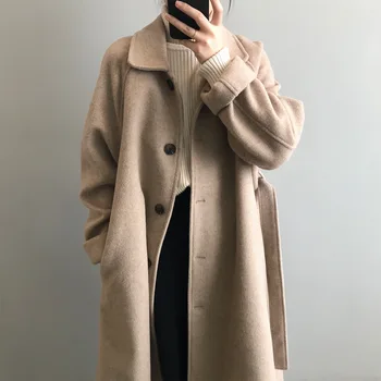 2023 новое шерстяное пальто женского темперамента, свободное шерстяное пальто средней длины в стиле Хепберн, женская бесплатная почта
