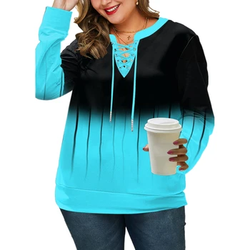Трендовые пуловеры с градиентным принтом 90-х, большие размеры, толстовка с V-образным вырезом, осенняя женская мода, большой размер, Sudadera Mujer