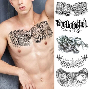 Большая татуировка на груди для мужчин, китайский Зверь, Лев, Дракон, Водонепроницаемая временная татуировка, наклейка на талию, Арт-дизайн для женщин, Поддельная Татуировка