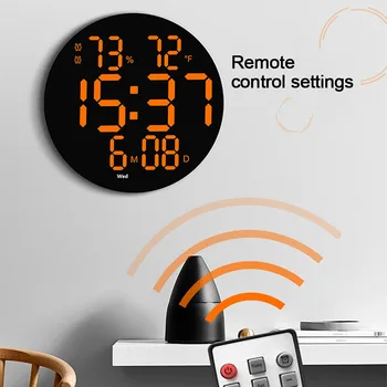 10-Дюймовые светодиодные настенные часы Led Large Clock Без Звука Цифровые электронные часы с температурой и влажностью Современное украшение гостиной