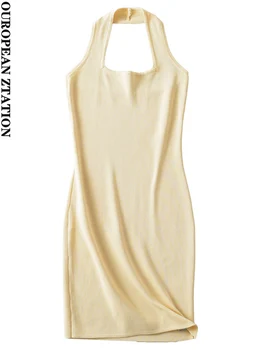 Женское платье с пайетками 2023, модное платье миди с воротником-стойкой, винтажные женские платья без рукавов на молнии с открытой спиной, vestidos mujer