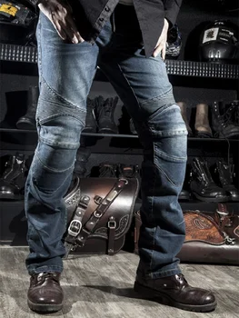 Мужские Черные байкерские джинсы, Мотоциклетные джинсовые брюки, Мужские стрейчевые Оригинальные брюки, внедорожные брюки, защитная одежда 4xl Плюс Размер
