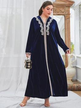 Мусульманское Женское платье с V-образным вырезом, Вельветовое Элегантное однослойное платье с капюшоном, вечернее платье, Свободное и повседневное