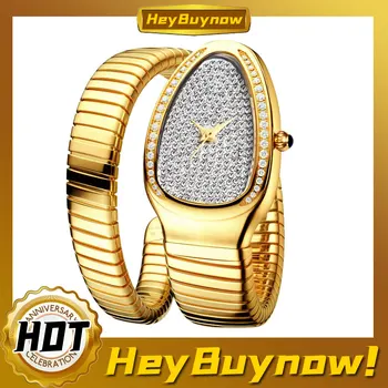Форма головы змеи, уникальный дизайн циферблата, Роскошные женские часы с бриллиантами, золотые, серебряные, водонепроницаемые кварцевые женские часы Reloj Mujer