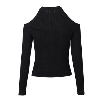 Белый 2023 Черный, 2 цвета, Вязаные Женские короткие свитера, топы с длинным рукавом и открытыми плечами, Повседневные пуловеры Тонкого дизайна