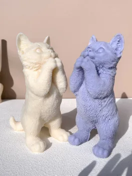 22 см Большая 3D вертикальная форма для свечей в виде кошки, сделай сам, Силиконовая форма для изготовления свечей в виде кошки, Гипсовая форма для мыла, форма для украшения дома