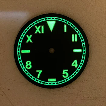 Циферблат часов 28,5 мм для механизма NH35A/NH36 4R36 с зеленой подсветкой