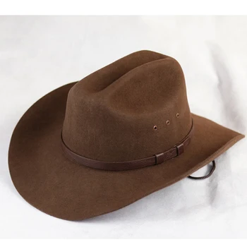 Мужская ковбойская шляпа из шерстяного фетра марки LIHUA в западном стиле, фетровая уличная широкополая шляпа с ремешком, черный/коричневый цвет