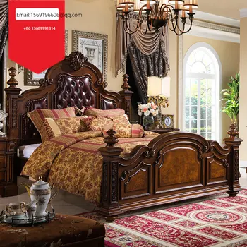 Европейская кожаная двуспальная кровать в стиле ретро, роскошная главная спальня, американская кровать из массива дерева, кровать H3 размером 1,8 метра