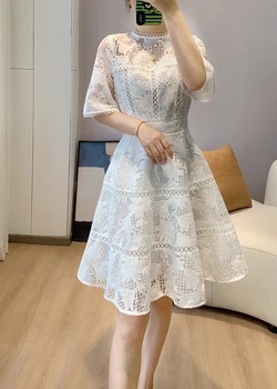 Модное в Великобритании белое мини-платье с кружевной вышивкой и короткими рукавами, Размер 0-5