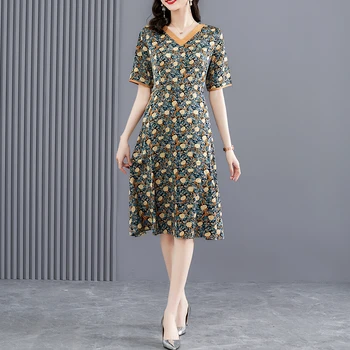 2023 новое платье, женская летняя одежда, демонстрирующее тонкий темперамент, винтажное платье с V-образным вырезом