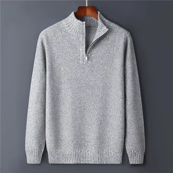 Винтажный мужской пуловер на молнии, свитер, Весенне-осенняя Трикотажная одежда, Черное мужское пальто, свитер с V-образным вырезом, Мужская одежда 2022