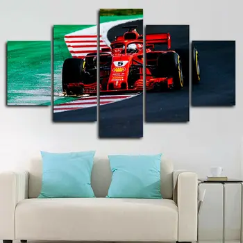 Плакат с автомобилем Формулы-1 F1, 5 панелей, печать на холсте, настенное искусство, картина на холсте, настенный декор для гостиной Без рамки