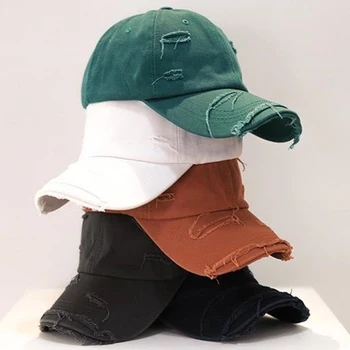 Однотонные Весенне-летние Кепки, Женская хлопковая бейсболка, модная рваная кепка в стиле хип-хоп, мужская кепка Vintag с конским хвостом, открытый козырек, повседневная солнцезащитная шляпа