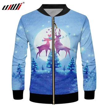 UJWI Снежинка Рождественское мужское зимнее пальто на молнии с 3D принтом Луны и Фиолетового Лося, Мужская куртка на молнии с милым животным Большого размера