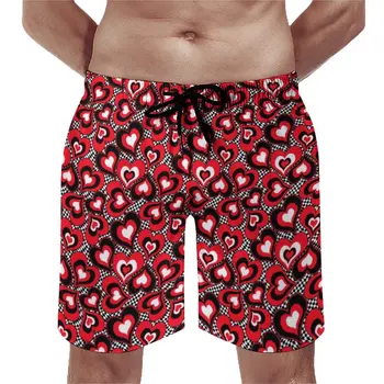 Спортивные шорты Love Heart, Красно-белый Праздничный дизайн, Милые короткие брюки для мужчин, Спортивная одежда, Быстросохнущие пляжные плавки, идея подарка