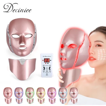7 Цветов Светодиодная маска для лица с уходом за кожей шеи, фотонная терапия, омоложение кожи, СПА, Удаление морщин от угревой сыпи