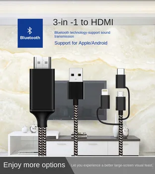 Совместное использование экрана проектора для кабельного телевидения высокой четкости Android/Type-C к HDMI 3-в-1